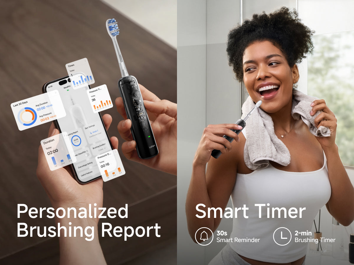 Personalized Brushing Report helps you understand your brushing performance at a glance. Smarter Timer makes it easier than ever to develop healthier brushing habits. (30s smart reminder. 2-min brushing timer)