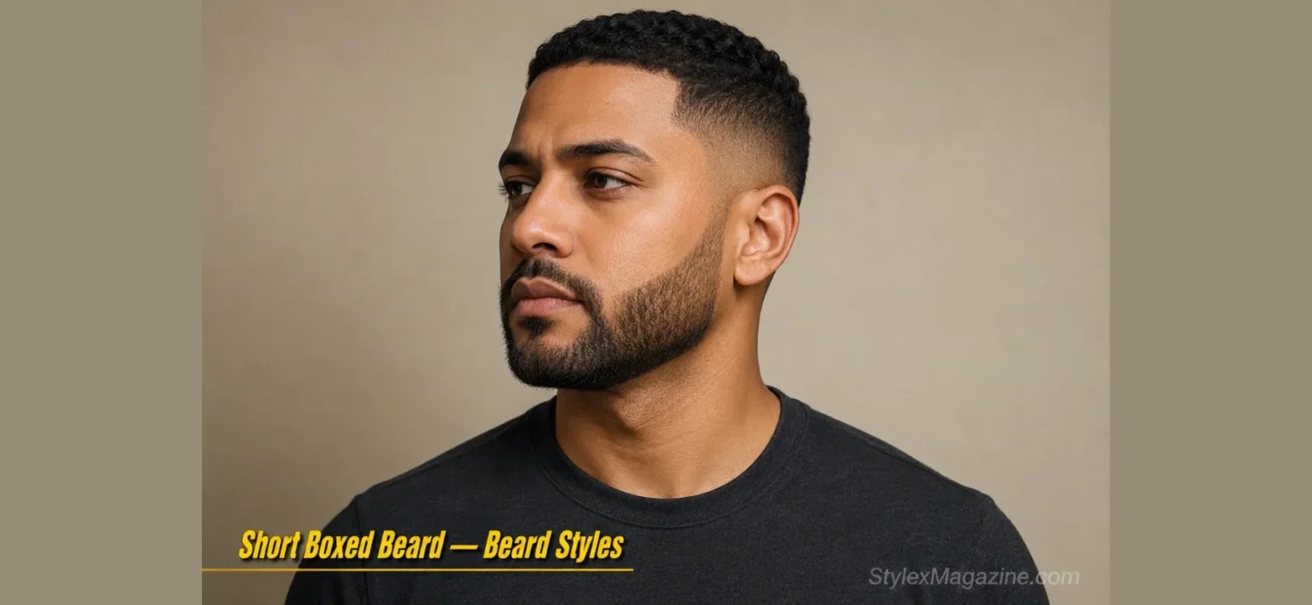 Short boxed beard with defined cheek and neck borders