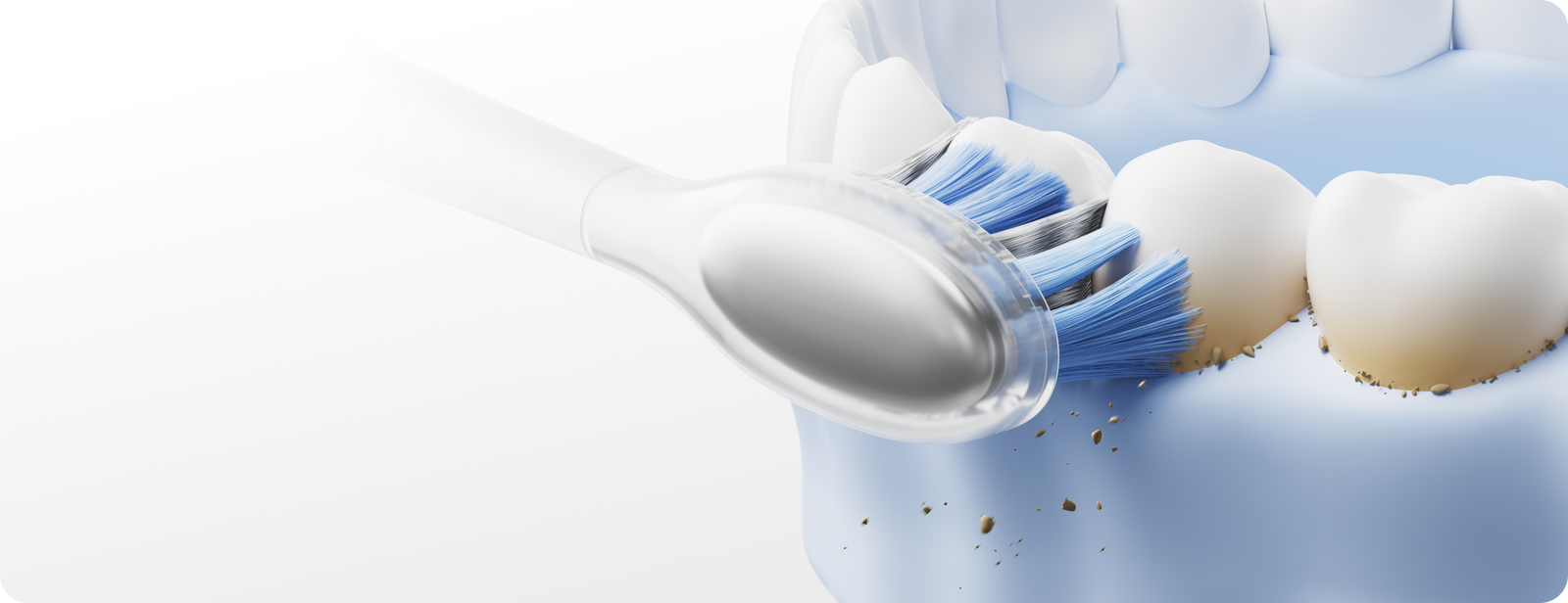 Illustration of a dental procedure with a mouth and tools on a white background