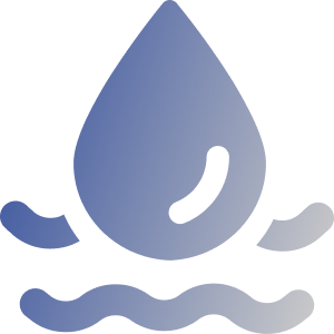 Gradient blue water droplet icon with wavy lines on a white background