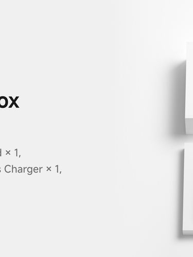 What's in the box - Pro Whitening Brush Head, Pro Plaque Removal Brush Head. Toothbrush Handle. Wireless Charger. Quick Start Guide.