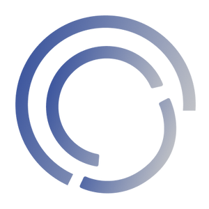 Blue and gray circular logo on a white background