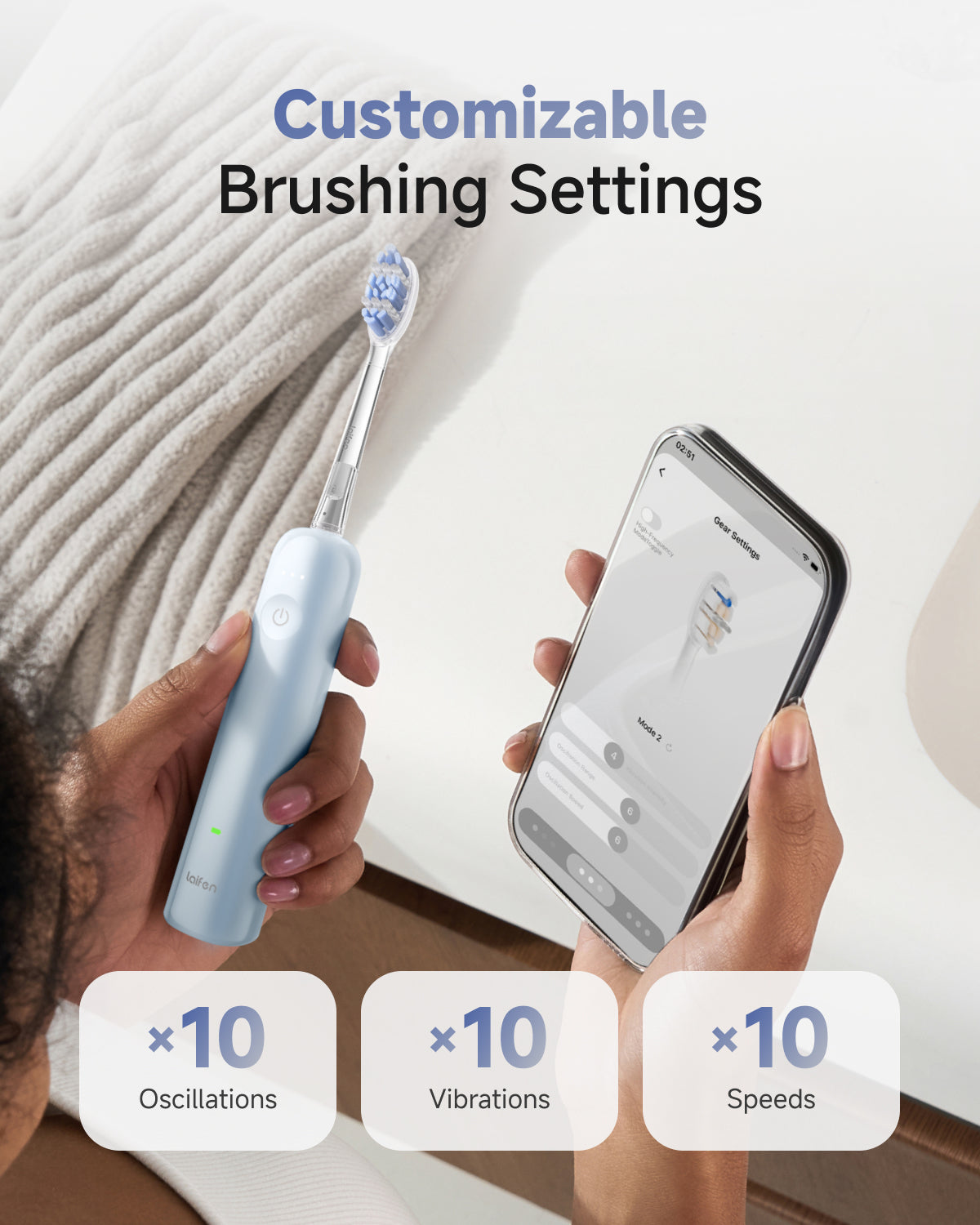 Laifen Wave Pro Electric Toothbrush Aluminum Alloy Pink Customizable Brushing Settings ×10 Oscillations ×10 Vibrations ×10 Speeds