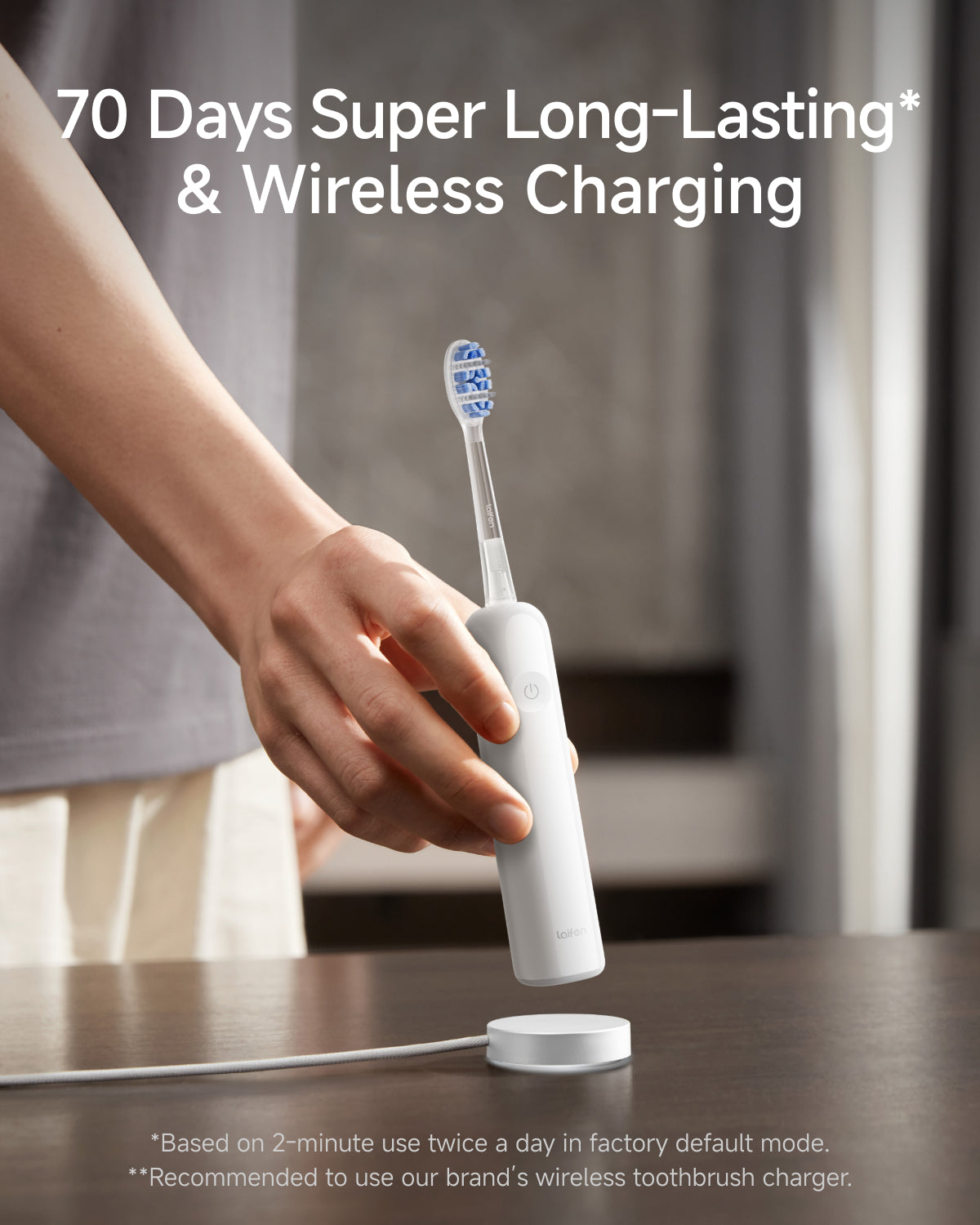 Laifen Wave Pro Best Electric Toothbrush ABS White Long TIme Runtime Up To 70 Days Wireless Charging Supported