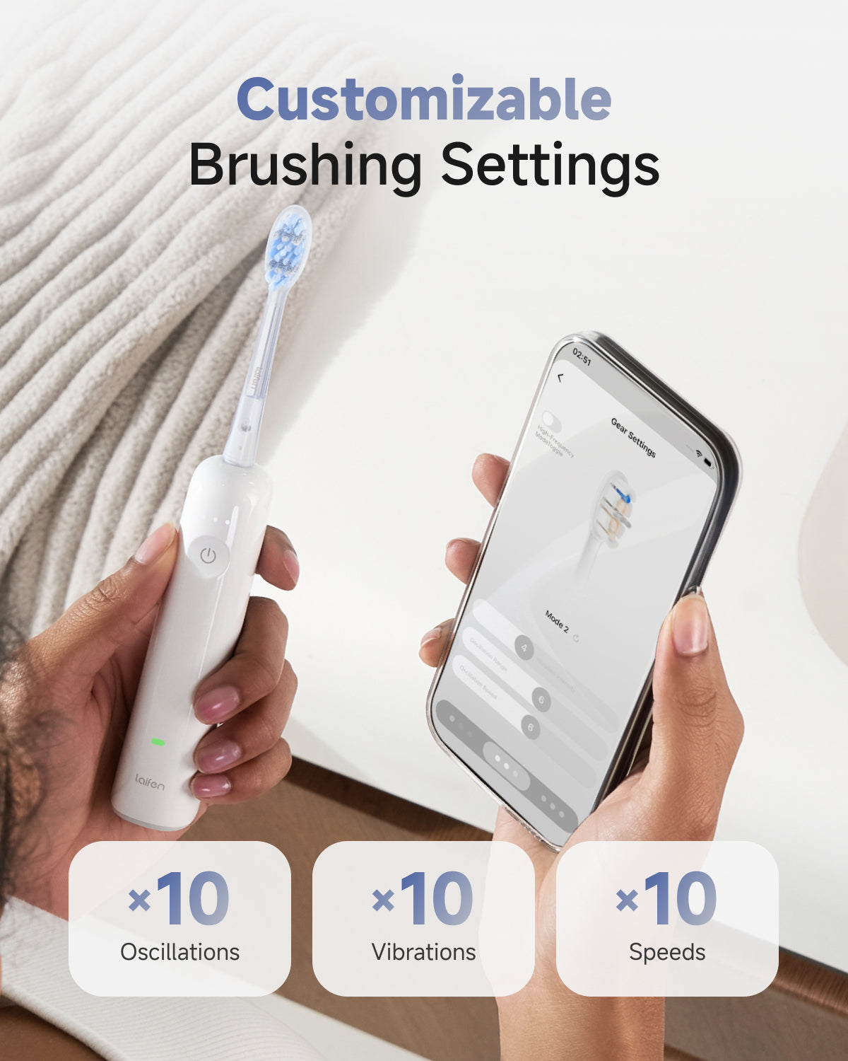 Laifen Wave Pro Electric Toothbrush ABS White Customizable Brushing Settings ×10 Oscillations ×10 Vibrations ×10 Speeds
