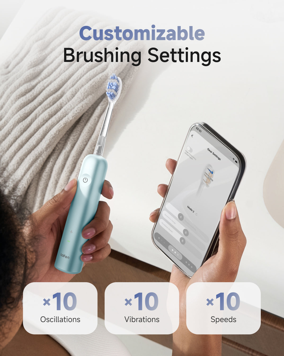 Laifen Wave Pro Electric Toothbrush Aluminum Alloy Blue Customizable Brushing Settings ×10 Oscillations ×10 Vibrations ×10 Speeds