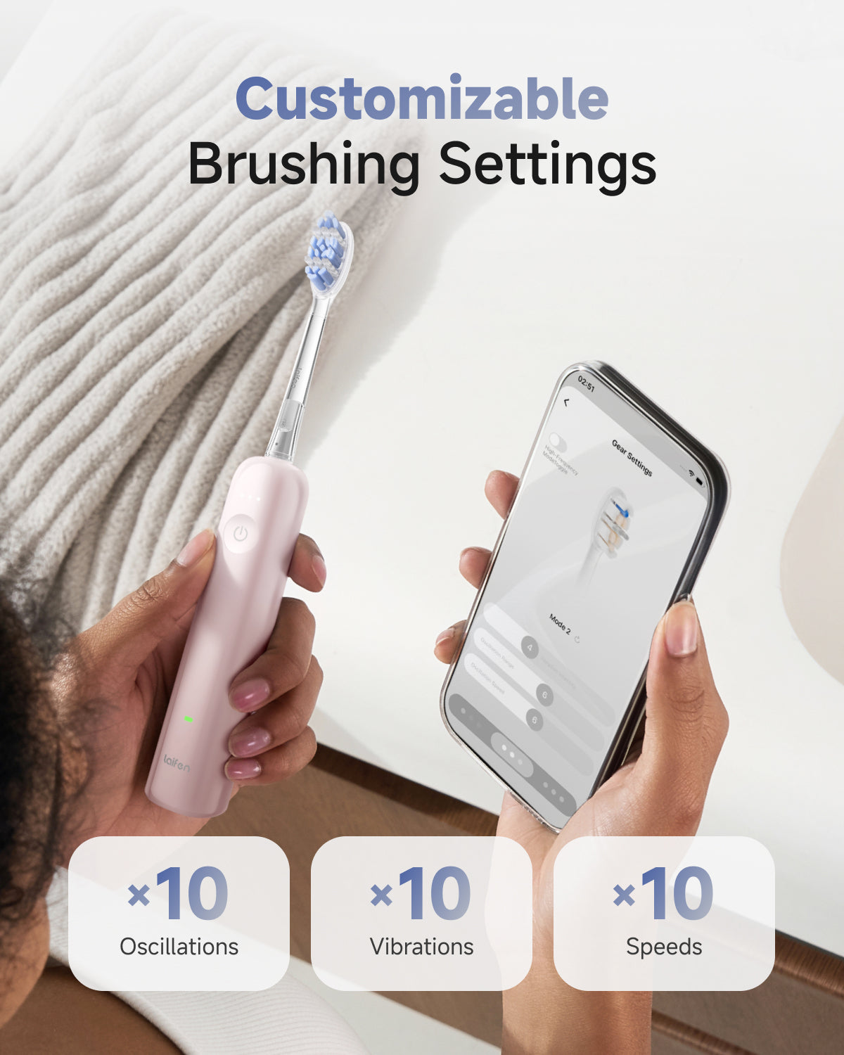 Laifen Wave Pro Electric Toothbrush ABS Pink Customizable Brushing Settings ×10 Oscillations ×10 Vibrations ×10 Speeds