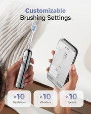Laifen Wave Pro Electric Toothbrush Polished Stainless Steel Customizable Brushing Settings ×10 Oscillations ×10 Vibrations ×10 Speeds